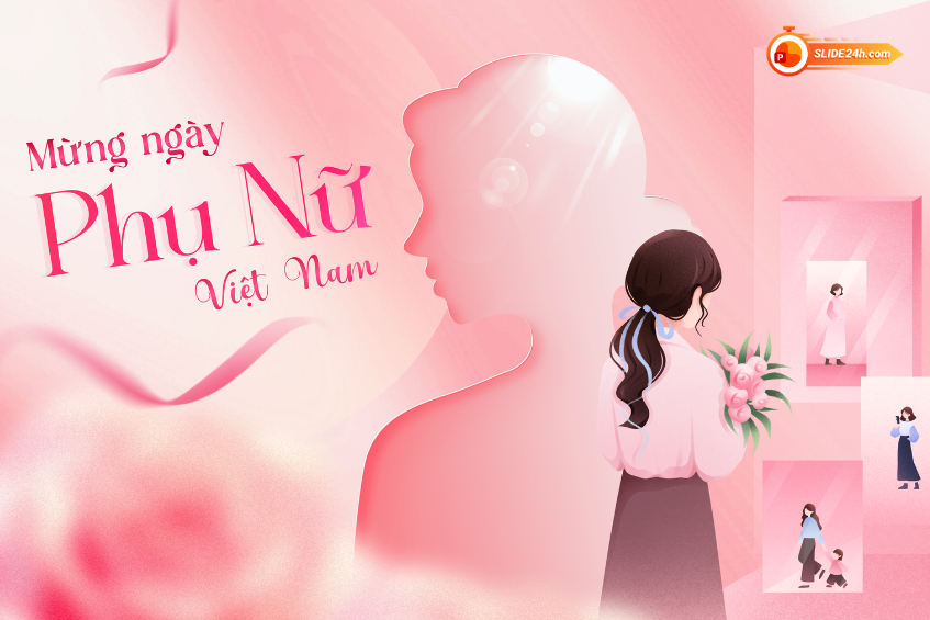 Video intro 20/10 với hình ảnh người phụ nữ Việt Nam và sắc hồng dịu dàng.