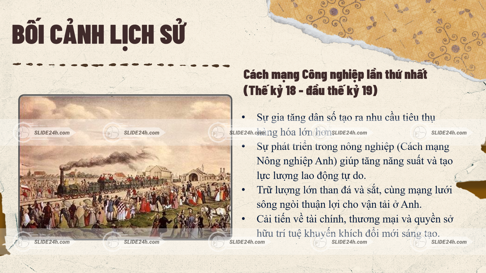 bối cảnh lịch sử của cách mạng công nghiệp lần thứ nhất với tàu hơi nước và sự phát triển kinh tế xã hội