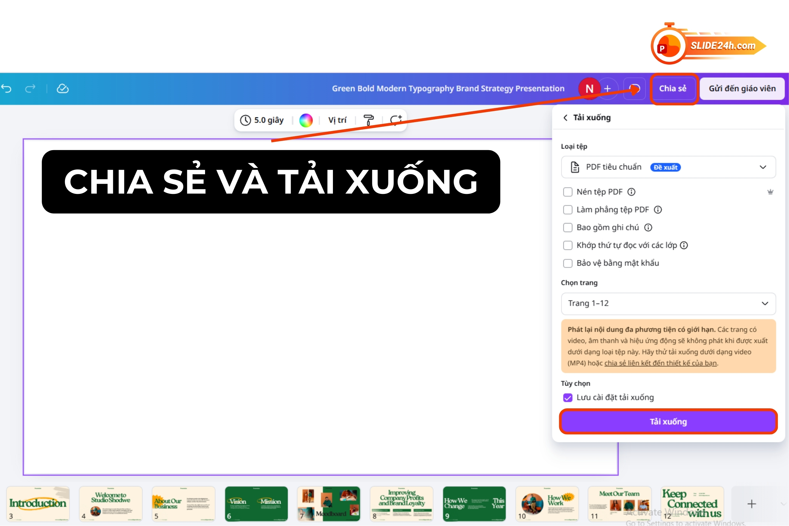 Cách tải xuống, chia sẻ và trình chiếu bài thuyết trình trên Canva