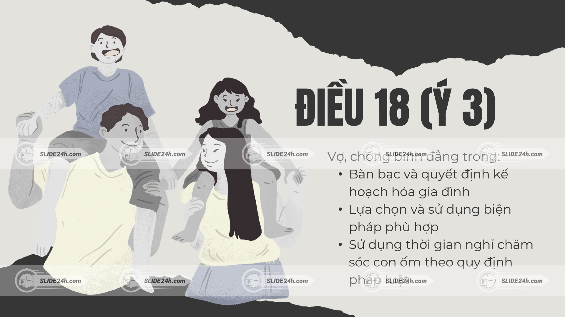 điều 18 ý 3 về bình đẳng vợ chồng trong kế hoạch hóa gia đình và chăm sóc con cái
