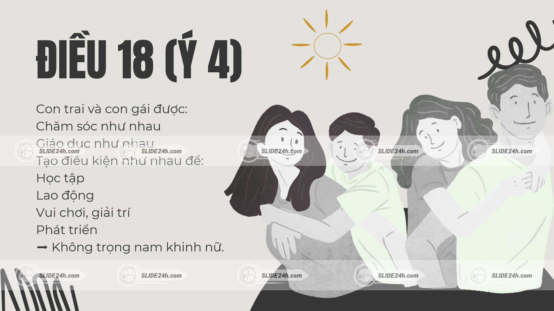 điều 18 ý 4 về quyền bình đẳng của con trai và con gái trong chăm sóc giáo dục và phát triển