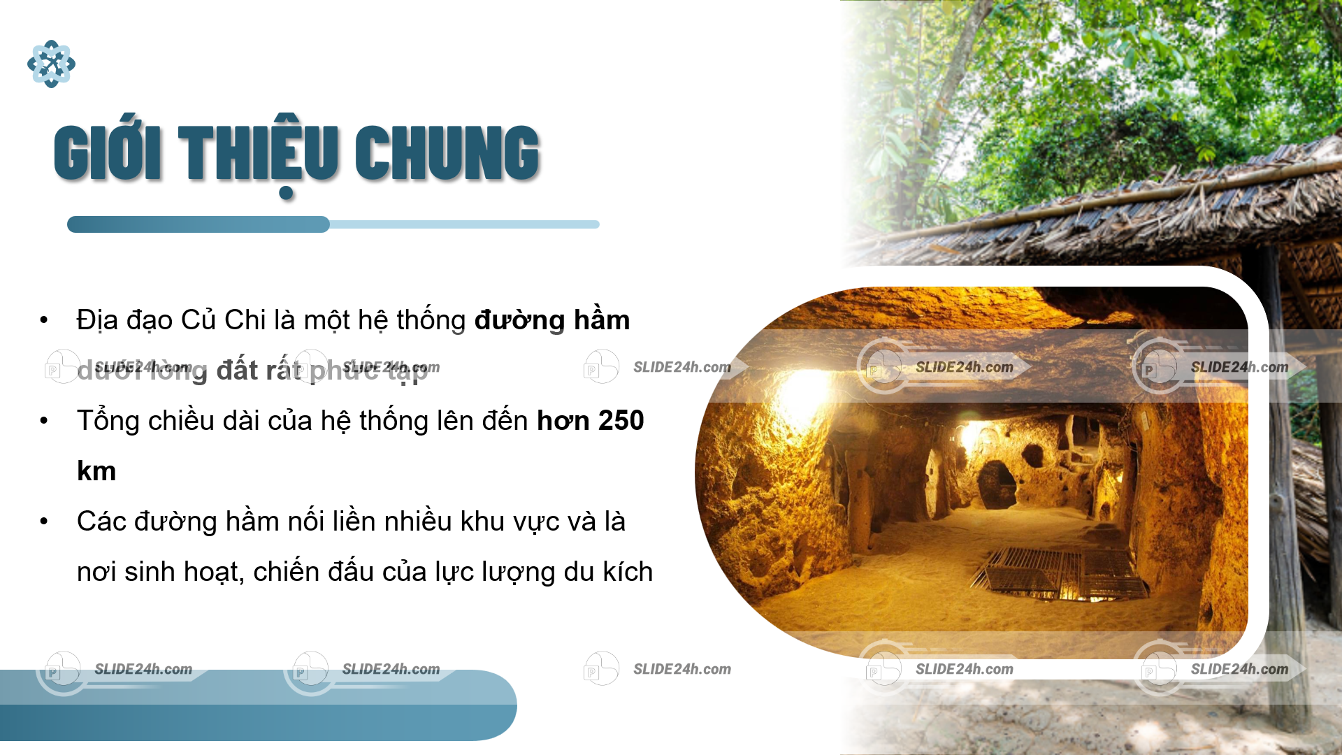 hệ thống đường hầm địa đạo củ chi bên trong với ánh sáng vàng thể hiện cấu trúc phức tạp phục vụ sinh hoạt và chiến đấu