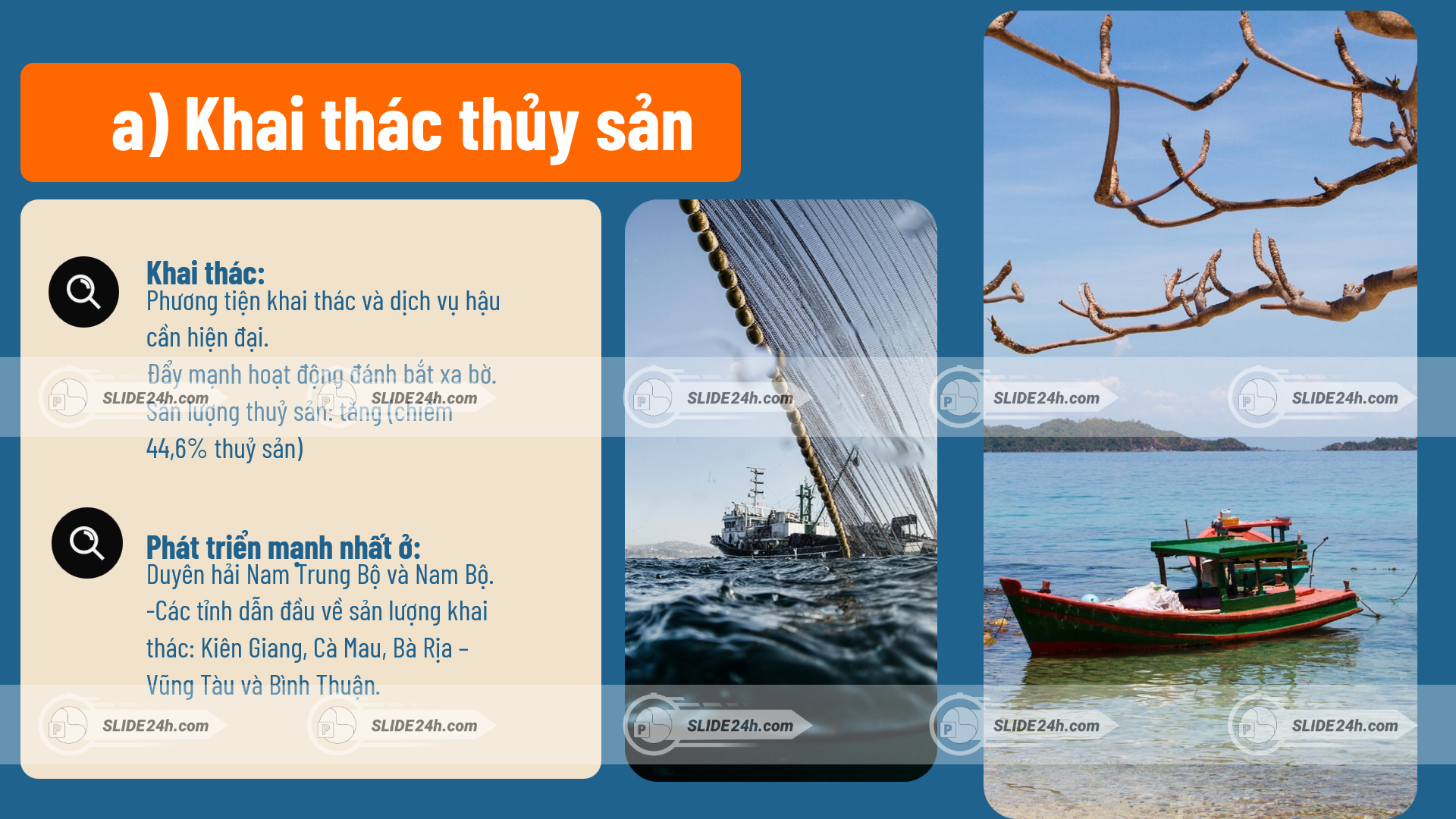 khai thác thủy sản với tàu cá và lưới đánh bắt trên biển thể hiện hoạt động đánh bắt xa bờ của ngư dân Việt Nam