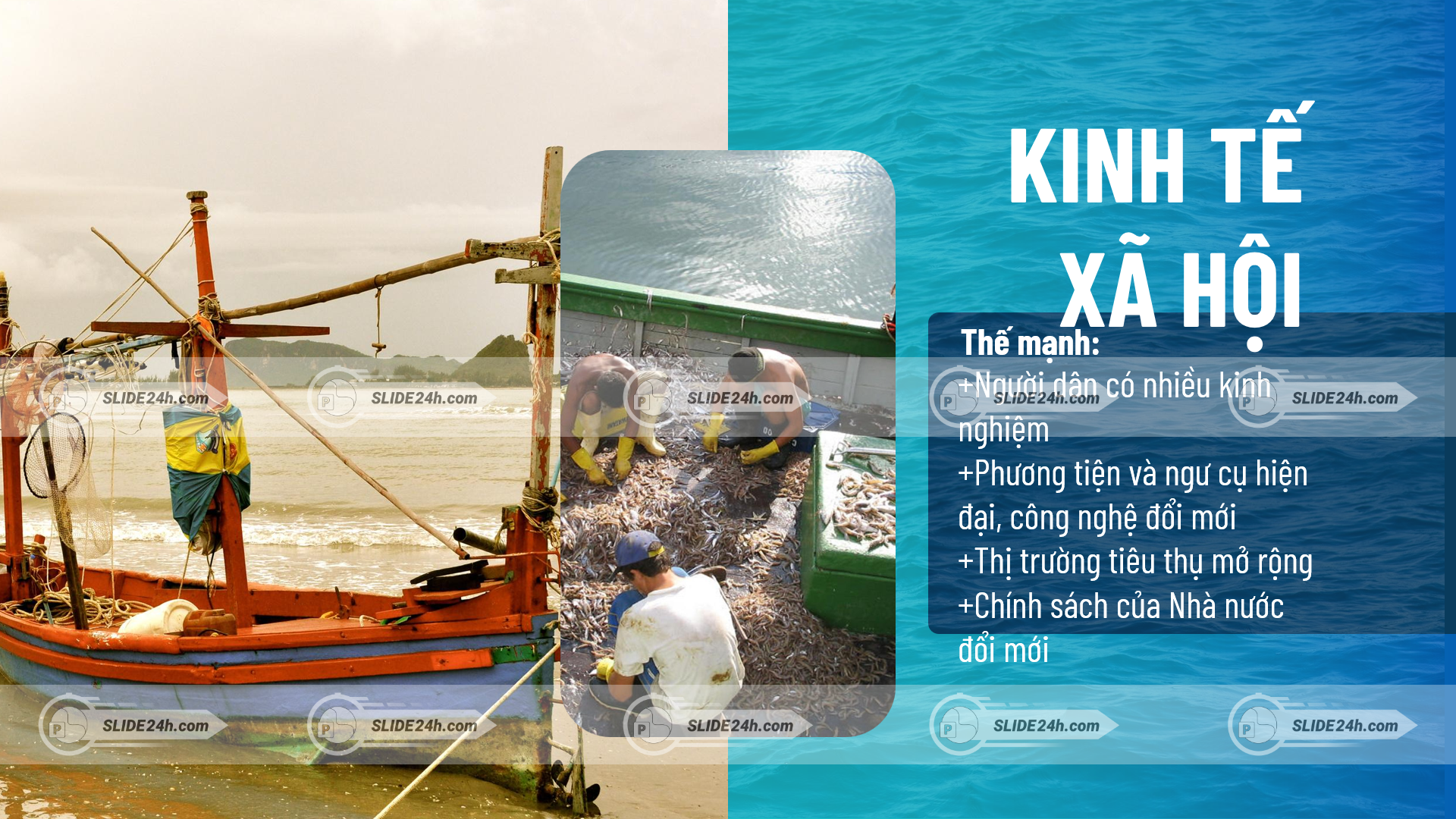 kinh tế xã hội thúc đẩy phát triển thủy sản với hình ảnh tàu cá và ngư dân thu hoạch hải sản