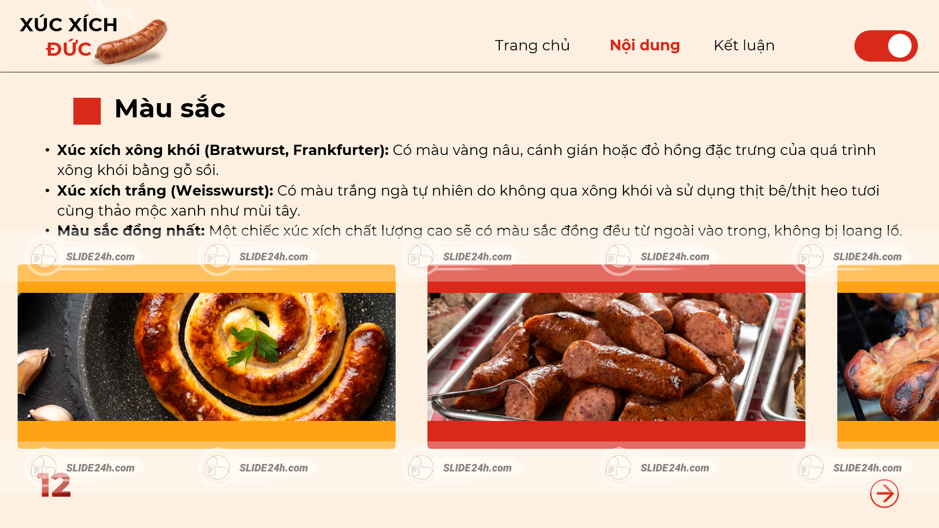 Màu sắc đặc trưng của các loại xúc xích