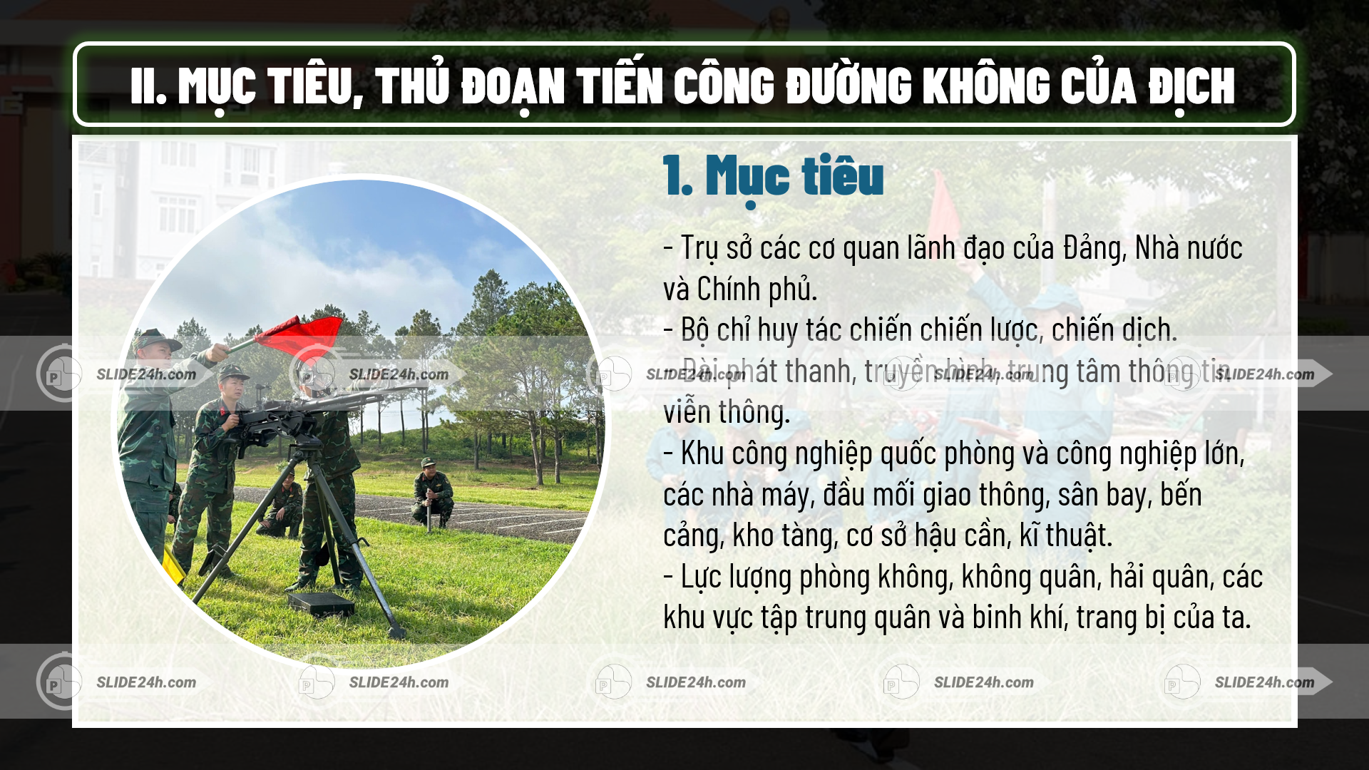 mục tiêu tiến công đường không của địch đối với cơ quan lãnh đạo và cơ sở quốc phòng