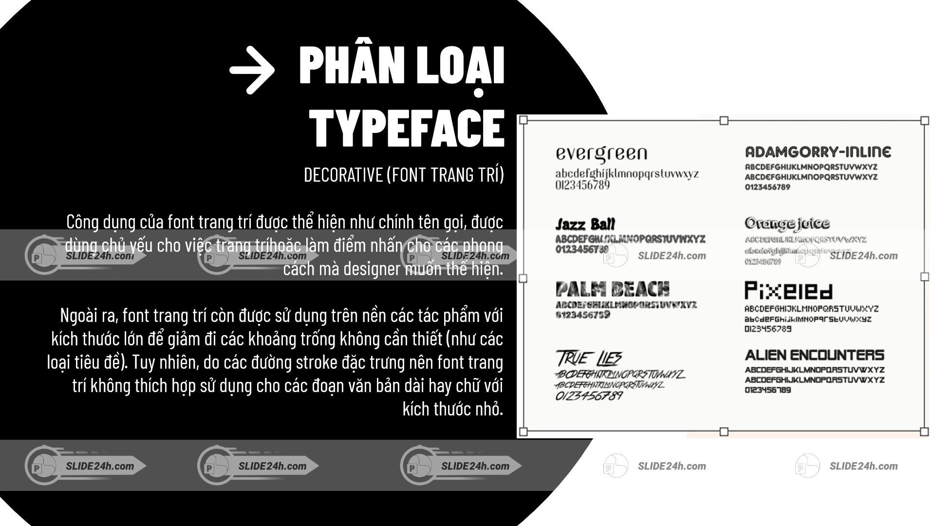 phân loại typeface decorative font trang trí sáng tạo trong thiết kế