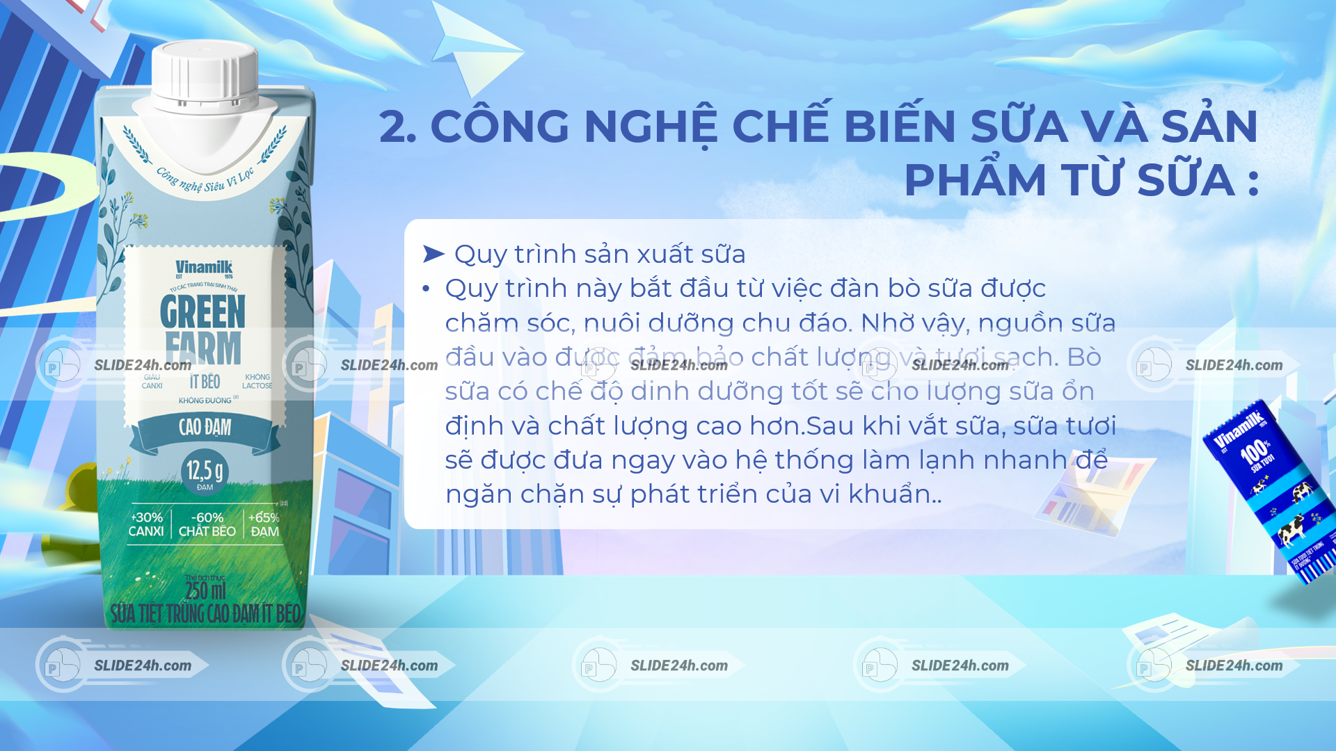slide công nghệ chế biến sữa và quy trình sản xuất sữa vinamilk trực quan