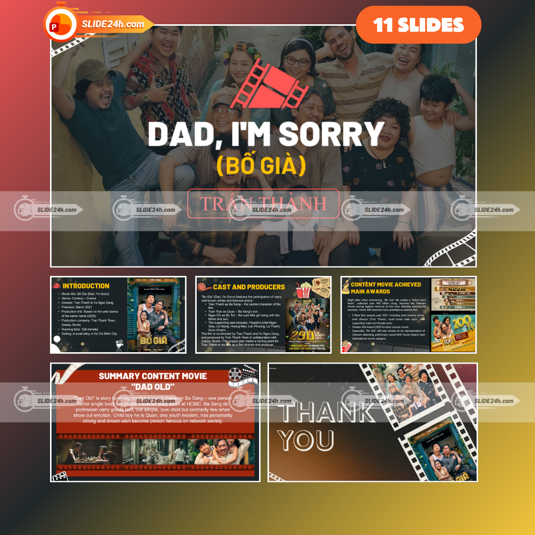 Slide PowerPoint phim Bố Già Trấn Thành với nội dung giới thiệu phim, nhân vật và ý nghĩa nhân văn.