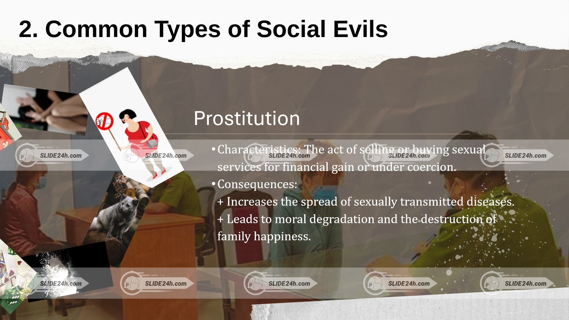 slide prostitution với hình minh họa và nội dung về hệ quả của mại dâm đối với xã hội và gia đình