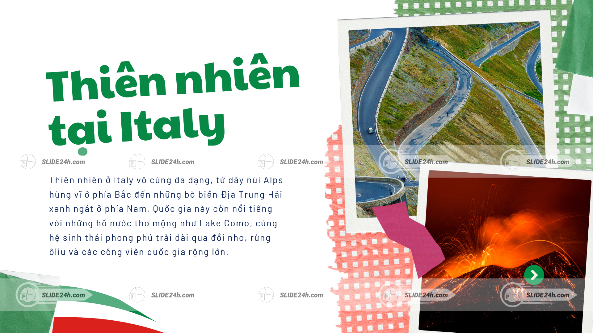 Thiên nhiên Italy nổi bật với cảnh quan đa dạng từ núi cao, đồng bằng đến vùng biển Địa Trung Hải.