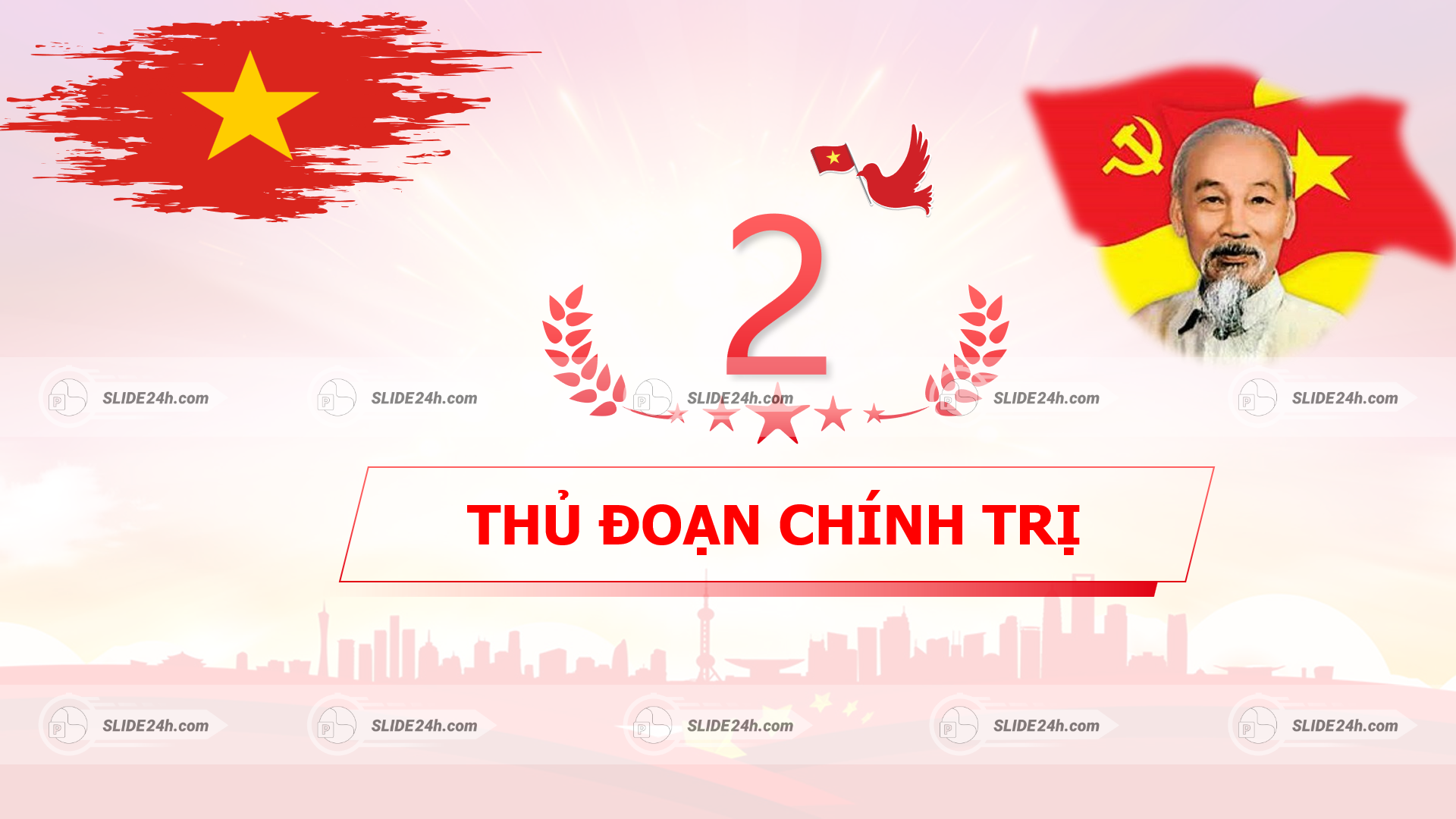 thủ đoạn chính trị minh họa trong slide với cờ việt nam và chân dung chủ tịch hồ chí minh