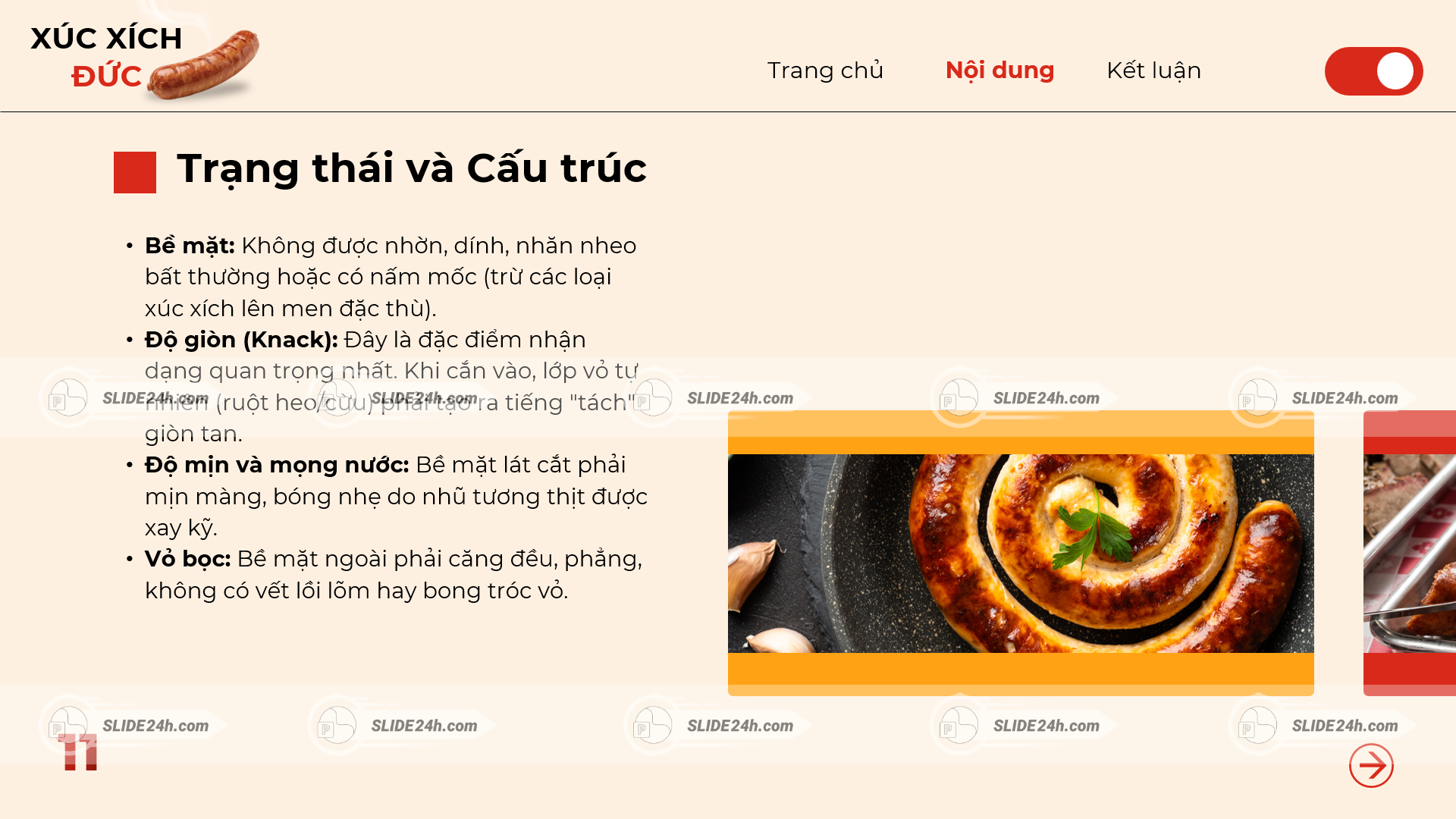Trạng thái và cấu trúc các loại xúc xích Đức