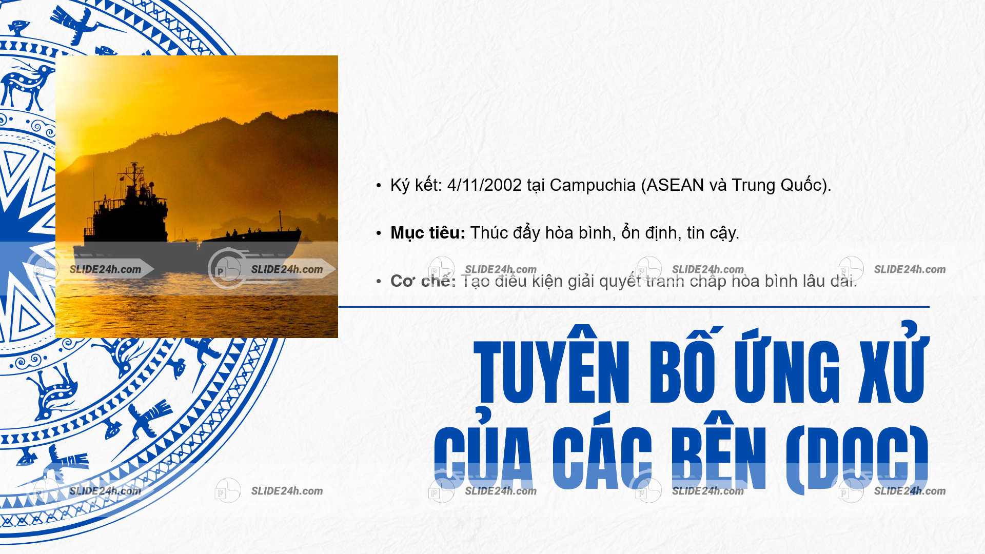 tuyên bố ứng xử của các bên ở biển đông doc về hòa bình ổn định và hợp tác giải quyết tranh chấp