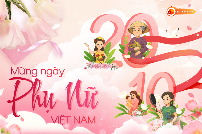 Video intro Mừng Ngày Phụ Nữ Việt Nam với hình ảnh phụ nữ trong lao động, gia đình và xã hội.