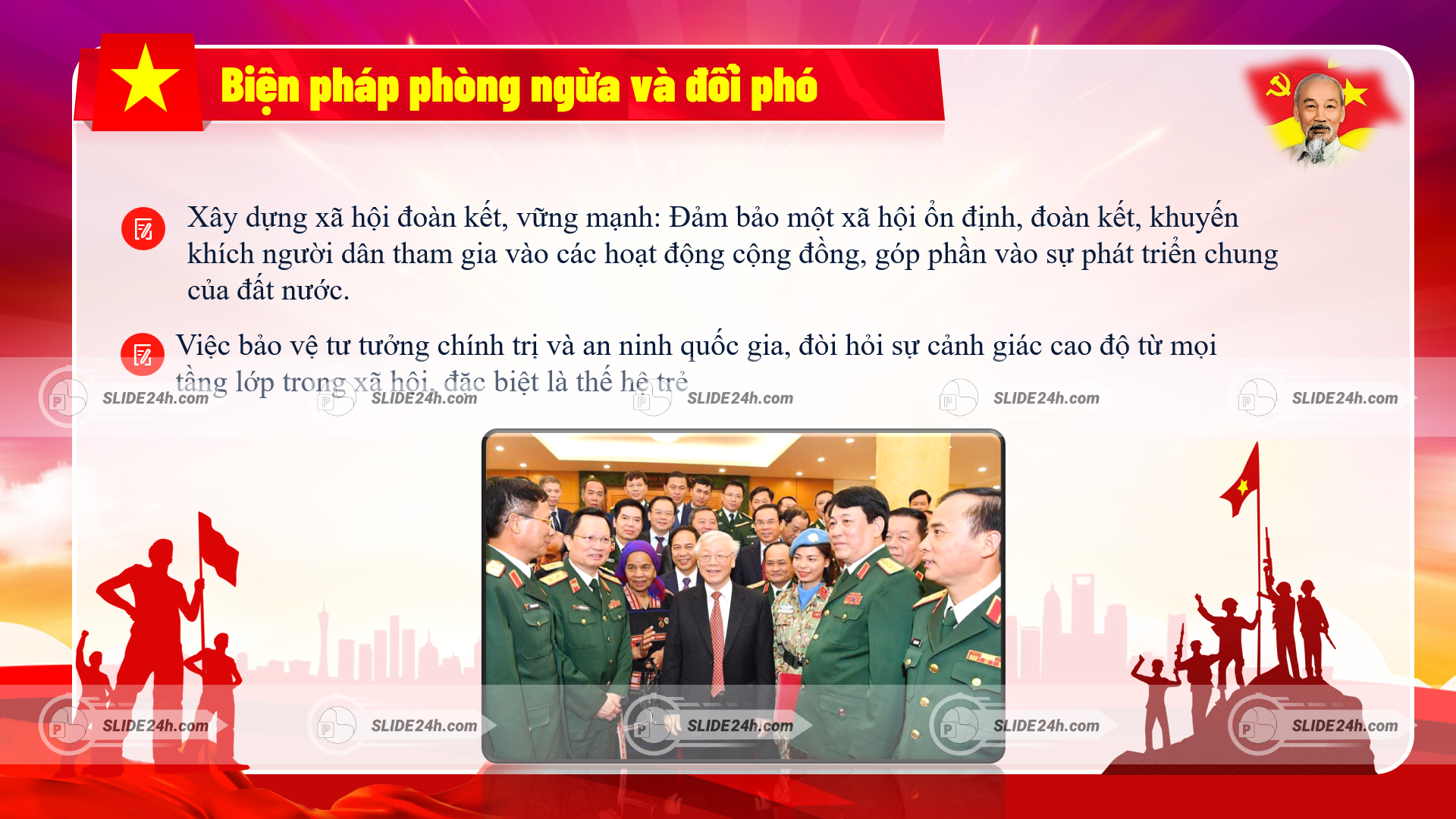 xây dựng xã hội đoàn kết và bảo vệ tư tưởng chính trị với hình ảnh lãnh đạo và quân đội